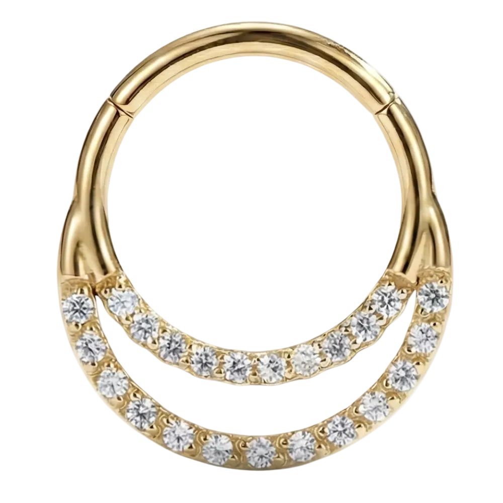 Titanium Segmented Clicker With Cubic Zirconias - Double Rim - Piercing Planet