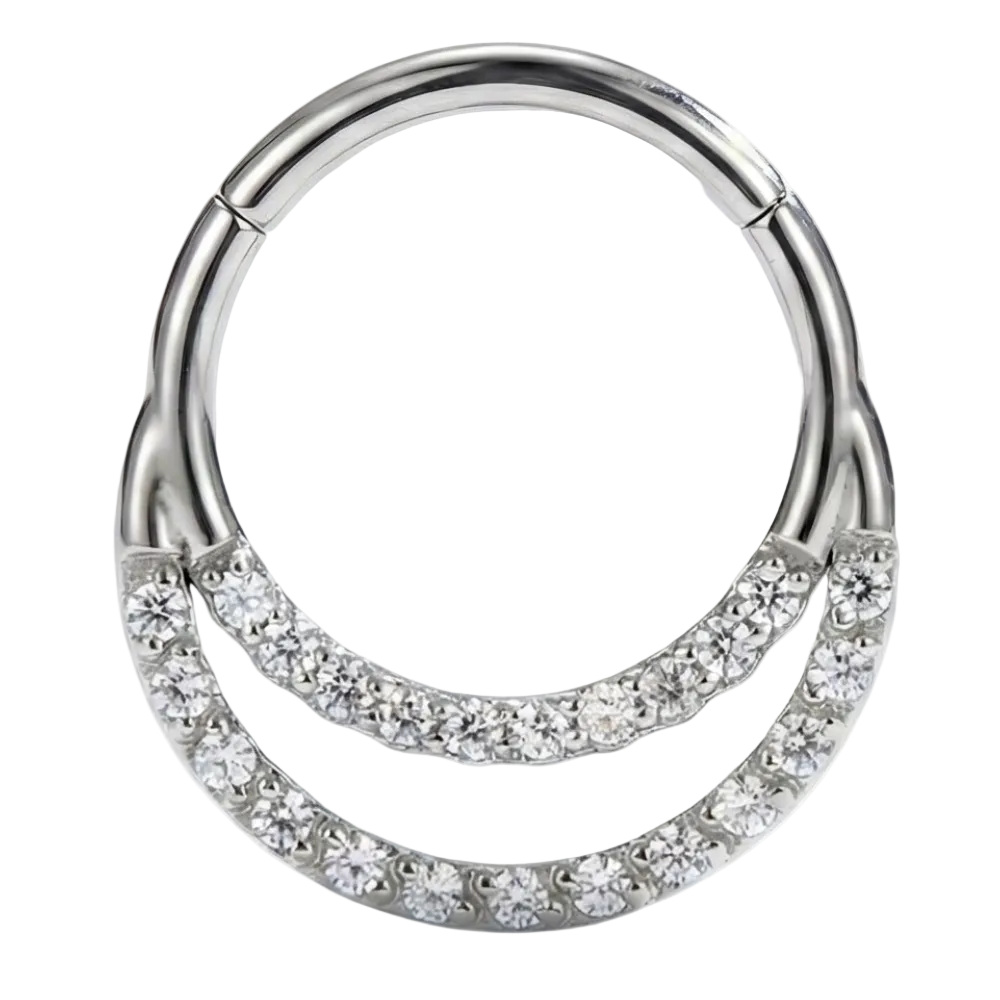 Titanium Segmented Clicker With Cubic Zirconias - Double Rim - Piercing Planet