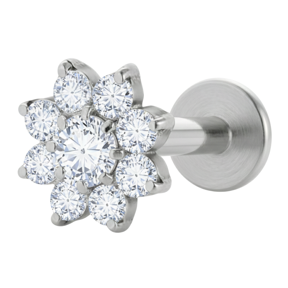Titanium Decorative Labret - Flower with Cubic Zirconias
