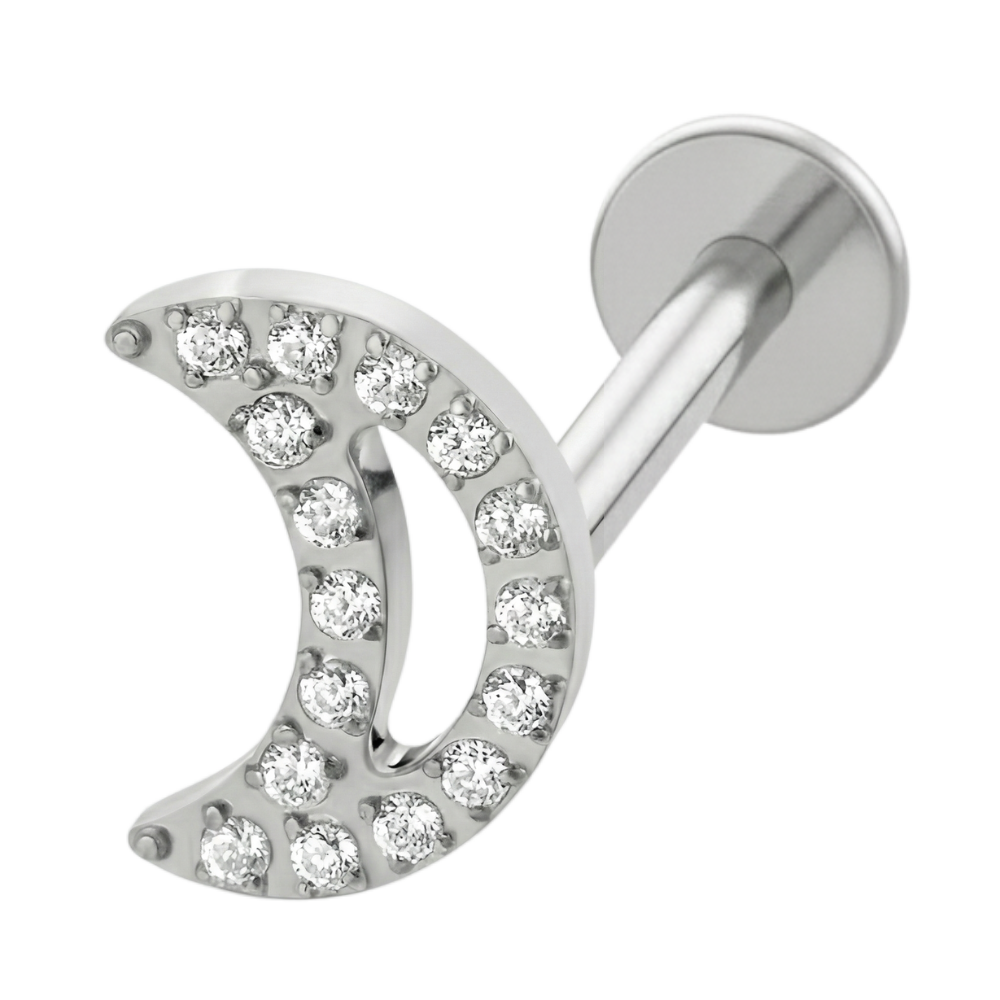 Titanium Decorative Labret - Cubic Zirconia Moon
