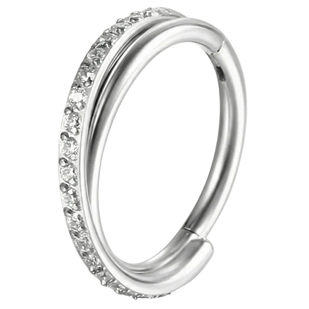 Titanium Segmented Clicker - Double Ring with Cubic Zirconia