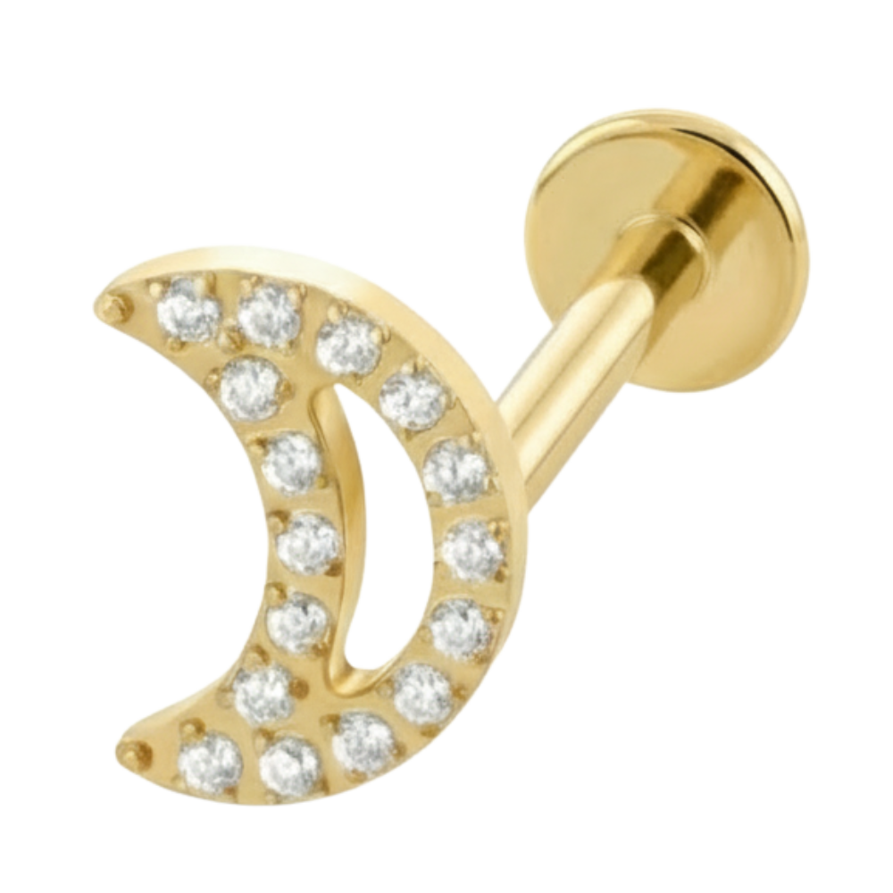 Titanium Decorative Labret - Cubic Zirconia Moon