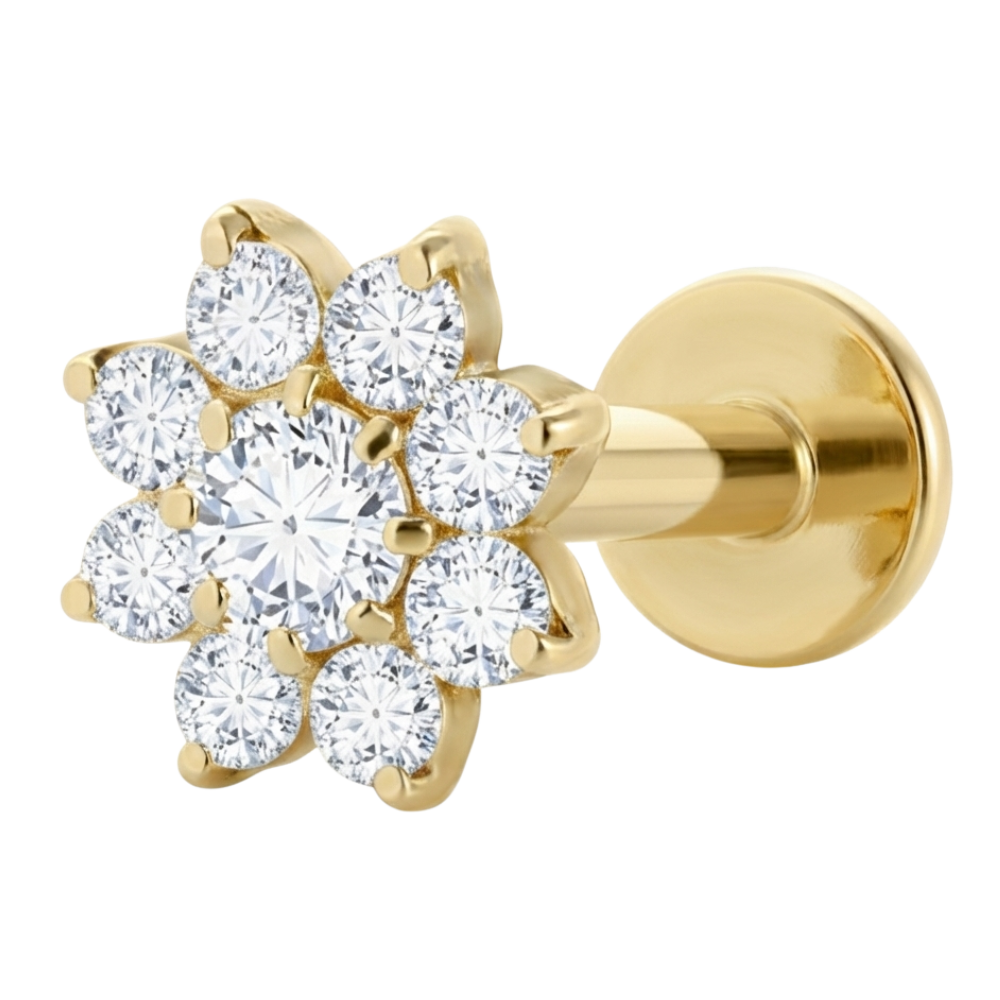 Labret Décoratif En Titane - Fleur Avec Zircons