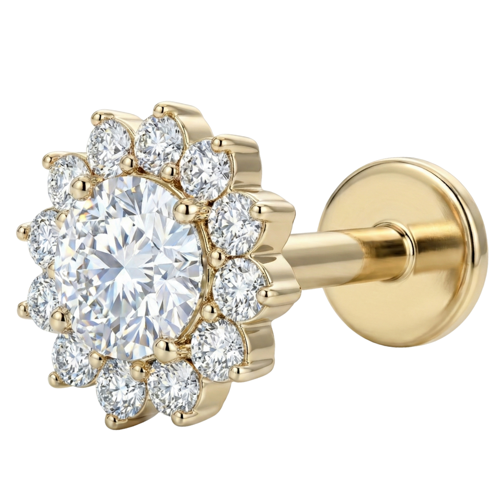 Labret Décoratif en Titane - Fleur Avec Zircons et Boules