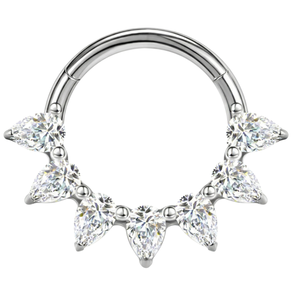 Titanium Segmented Clicker With Zircons, 7 Diamonds - Circle - Piercing Planet