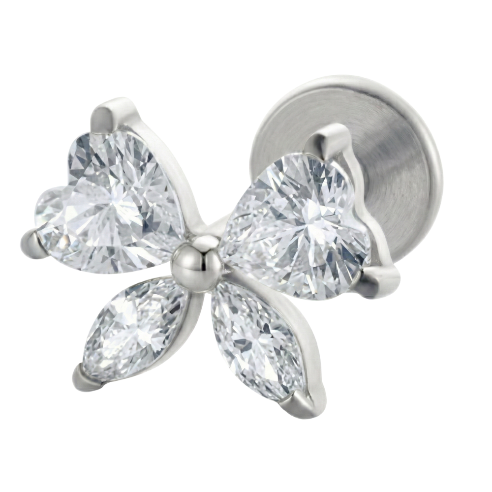 Titanium Decorative Labret - Bow with Cubic Zirconia