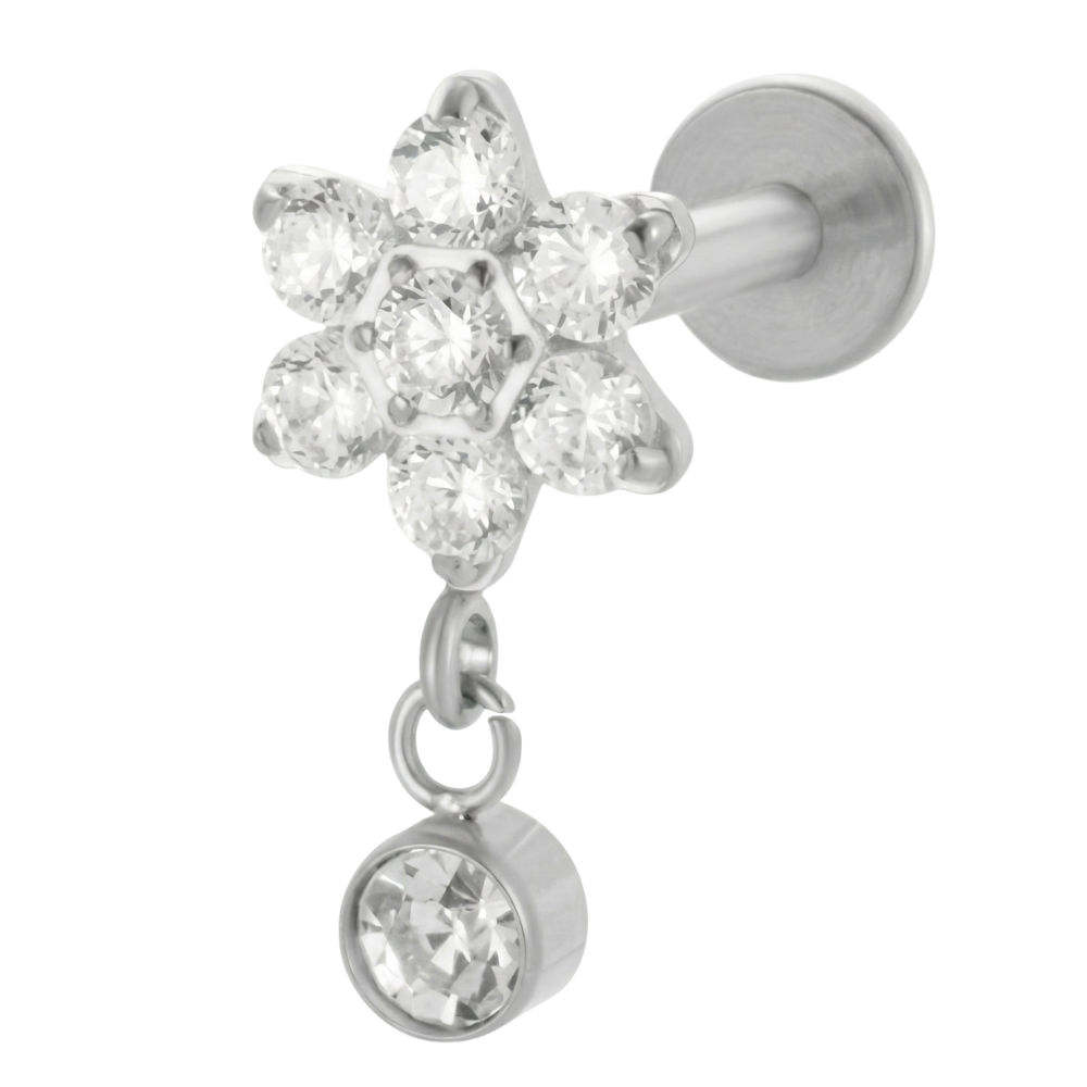 Titanium Decorative Labret - Flower with a Cubic Zirconia Pendant