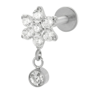 Labret Décoratif En Titane - Fleur Avec Pendentif Avec Zircons