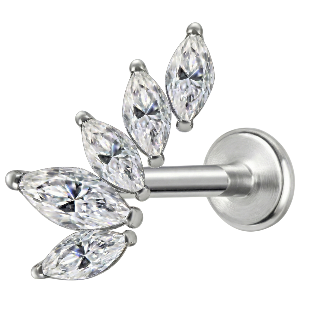 Decorative Titanium Labret - Leaf with Cubic Zirconia
