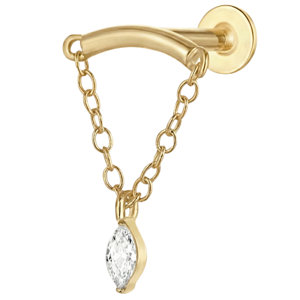 Titanium Decorative Labret - Arch with Chain and Cubic Zirconia