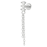 Titanium Decorative Labret - Three Zircons with Chains