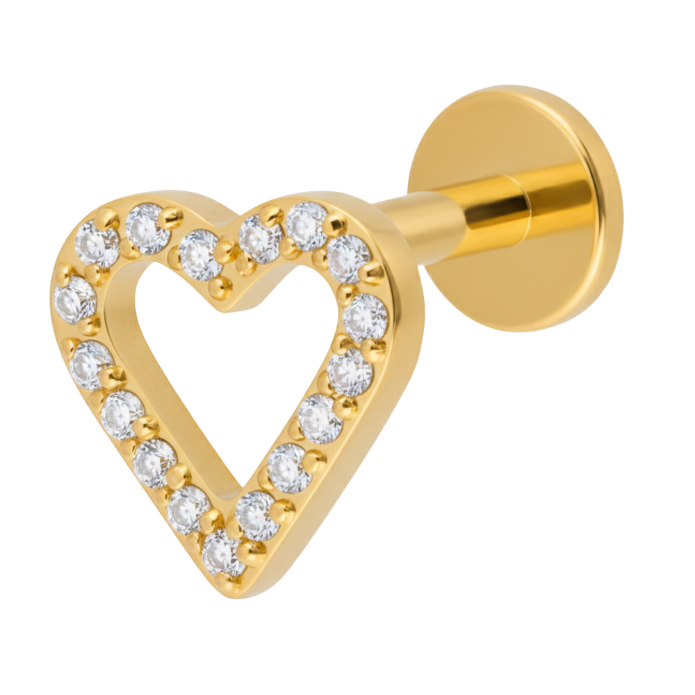 Titanium Decorative Labret - Sparkling Heart with Cubic Zirconia