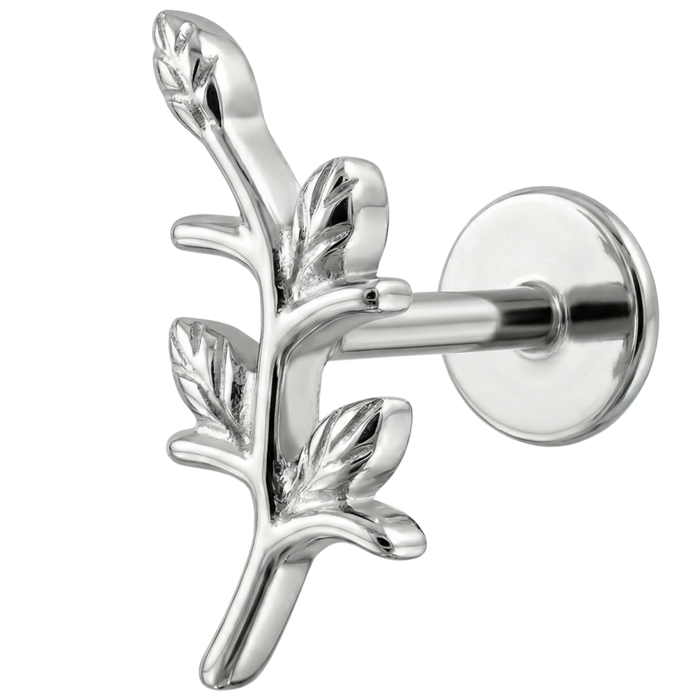 Titanium Decorative Labret - Branch with Leaves