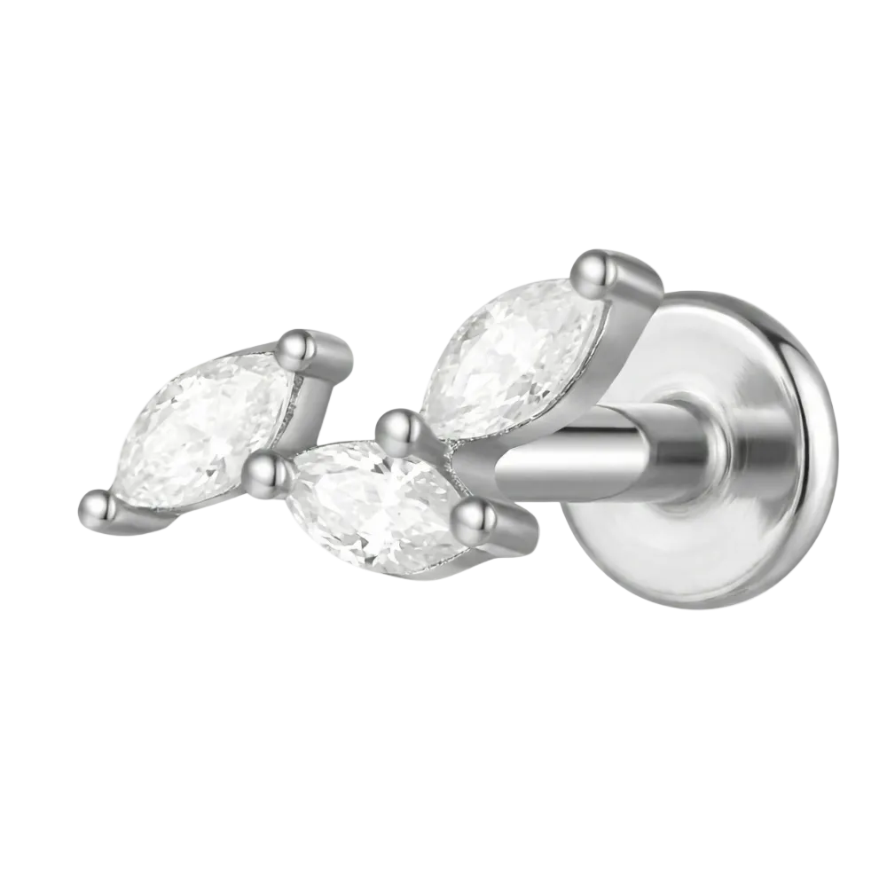 Titanium Decorative Labret - Three Leaves with Cubic Zirconia