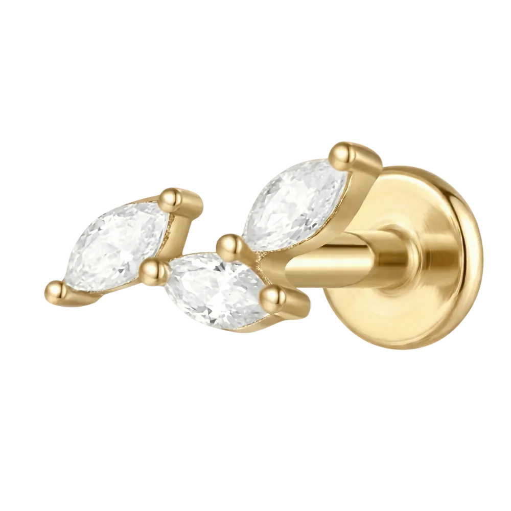 Titanium Decorative Labret - Three Leaves with Cubic Zirconia