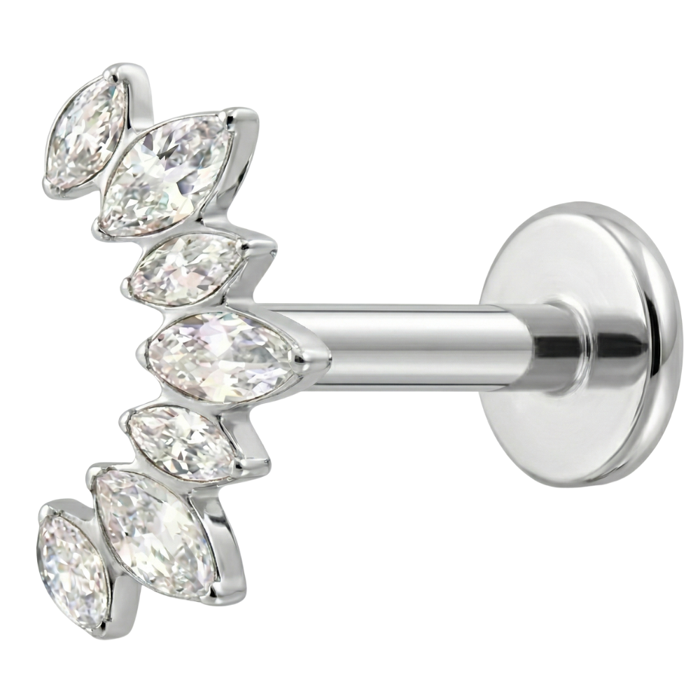Labret Décoratif en Titane - Feuille de 7 Zircons Cubiques