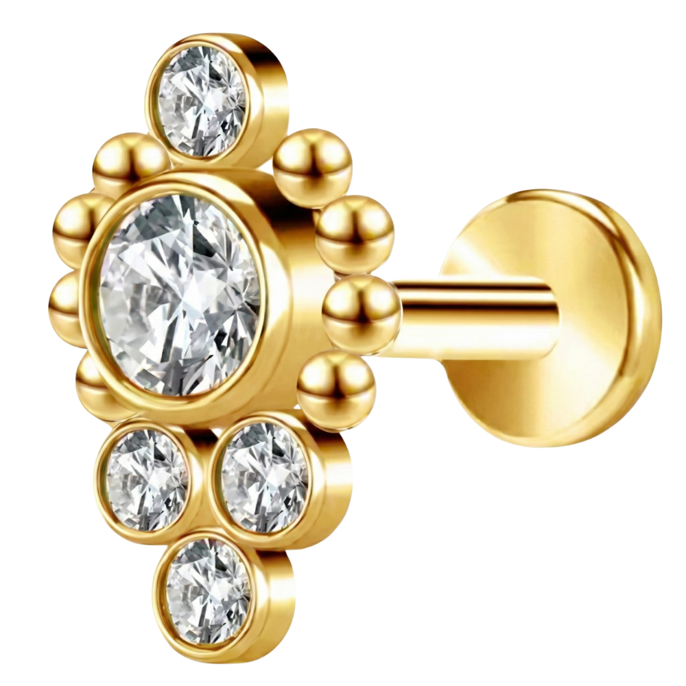 Labret Décoratif en Titane - Cascade Avec Zircons et Boules