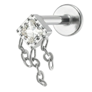 Titanium Decorative Labret - Square with Cubic Zirconia and Chains