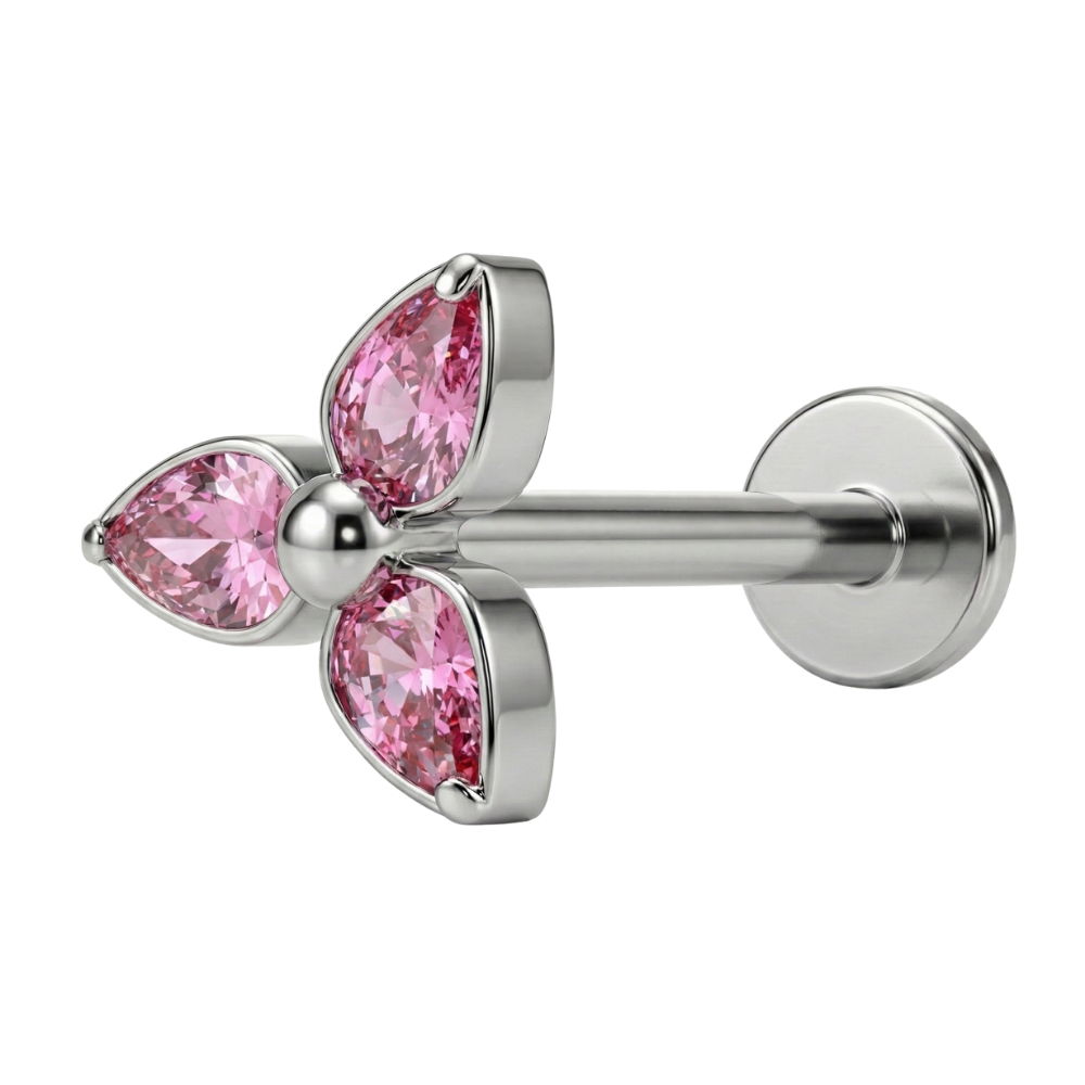 Labret Décoratif en Titane - Trois Strass avec une Boule