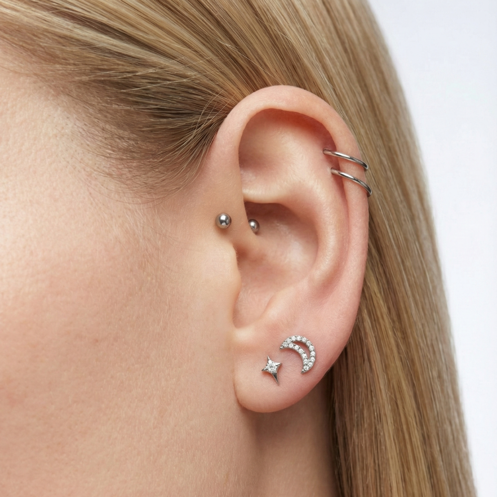 Titanium Decorative Labret - Cubic Zirconia Moon