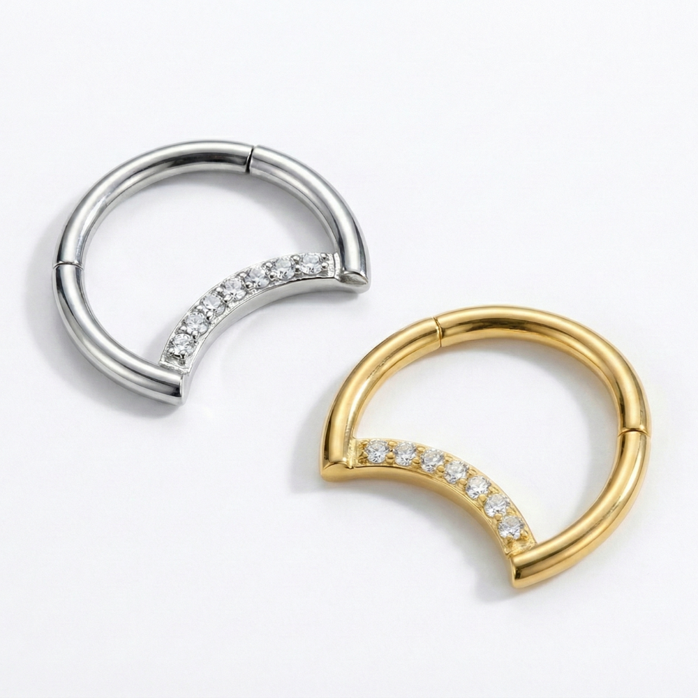 Clicker Segmenté Titane Avec Zircons - Lune - Piercing Planet