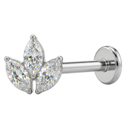 Titanium Decorative Labret - Three Cubic Zirconia Leaves