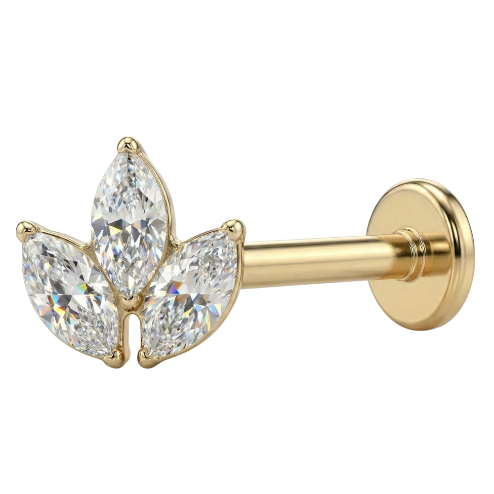 Labret Décoratif en Titane - Trois Feuilles de Zircone