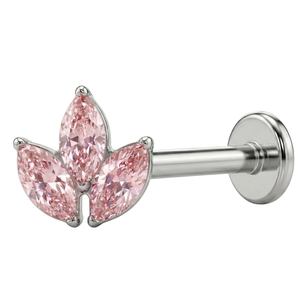 Labret Décoratif en Titane - Trois Feuilles de Zircone
