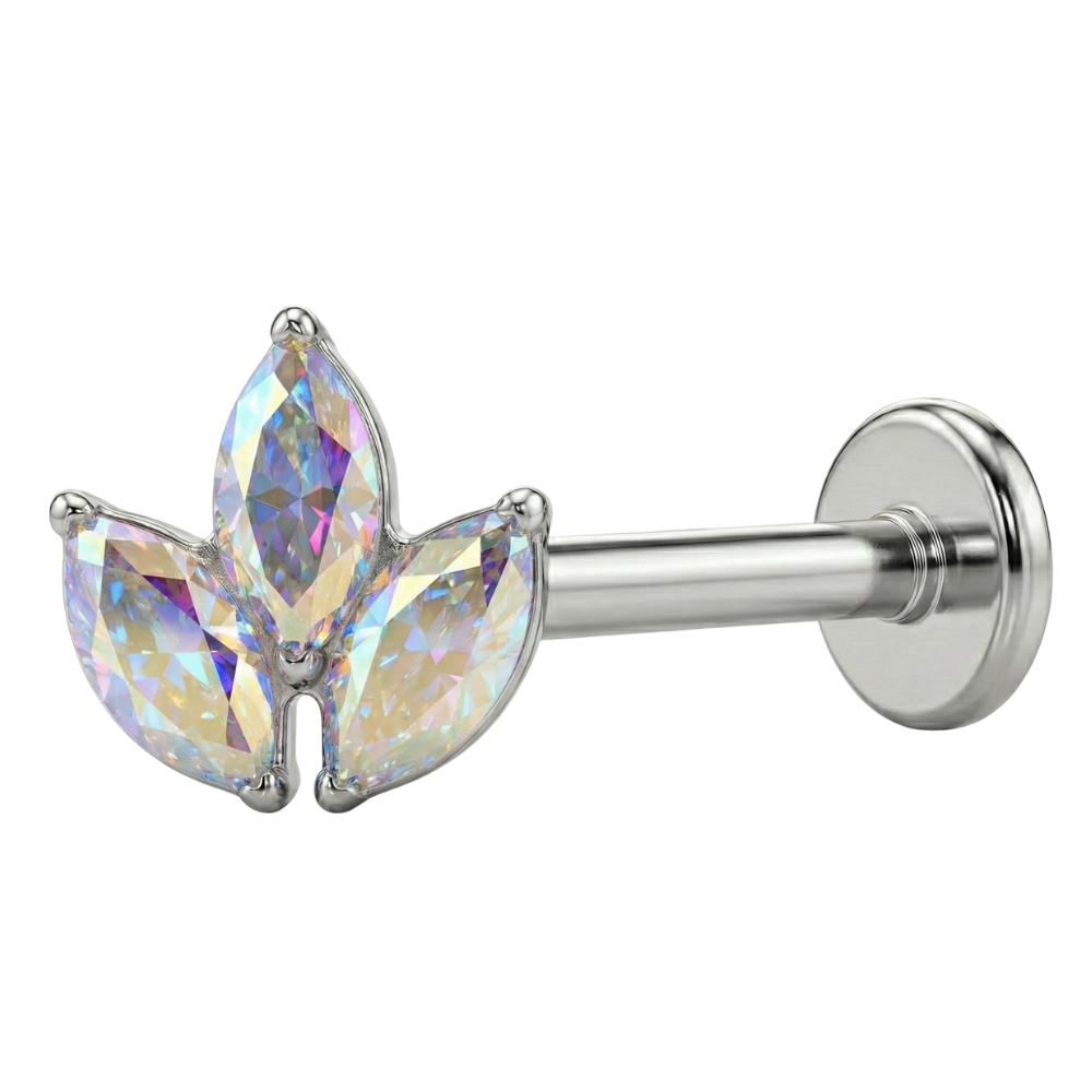 Labret Décoratif en Titane - Trois Feuilles de Zircone