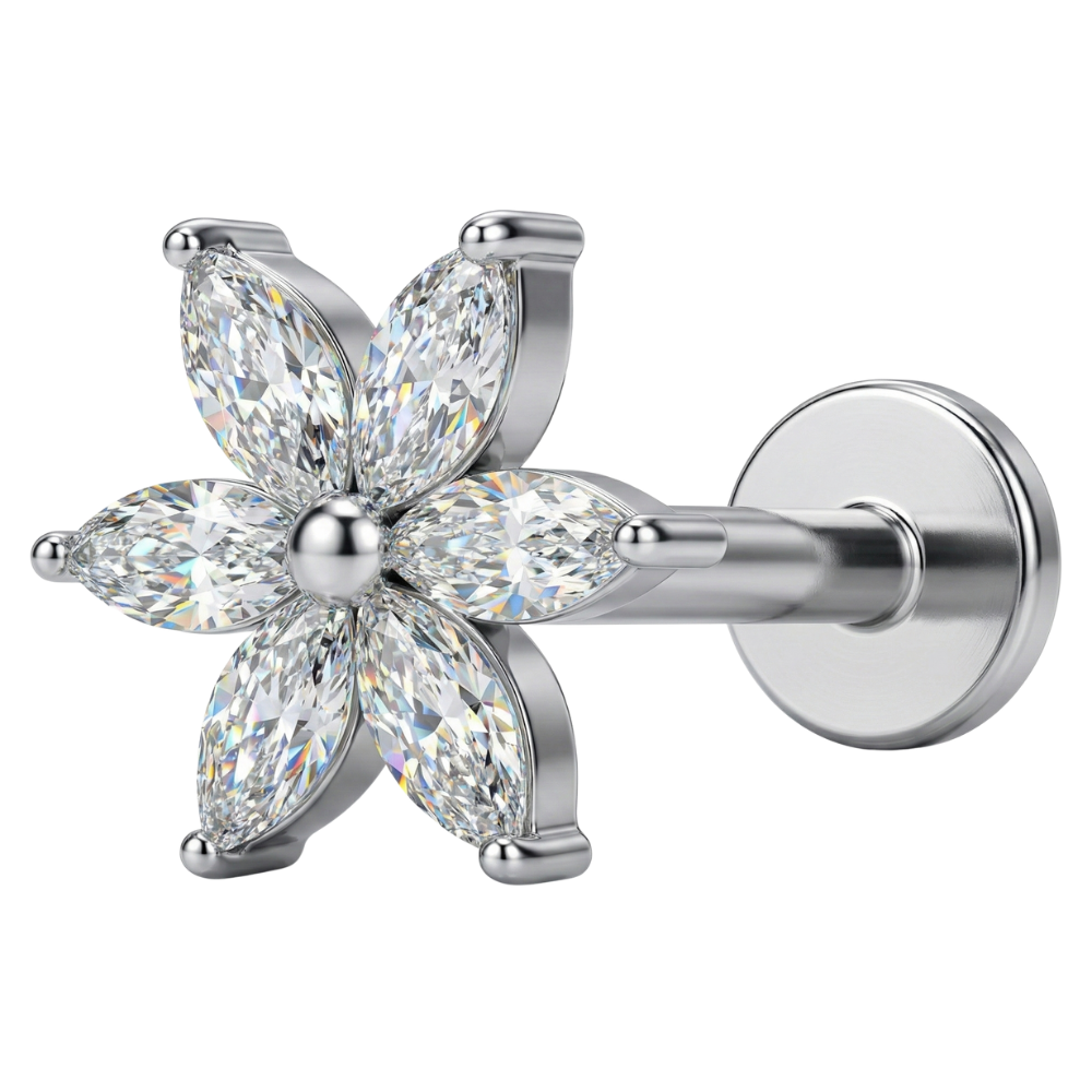 Labret Décoratif en Titane - Fleur de Lotus Avec Zircons et Boule