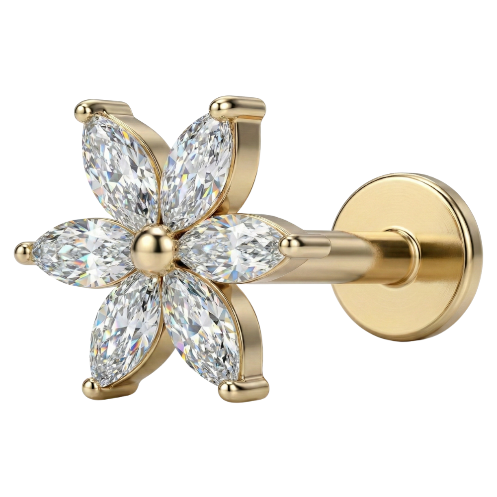 Labret Décoratif en Titane - Fleur de Lotus Avec Zircons et Boule