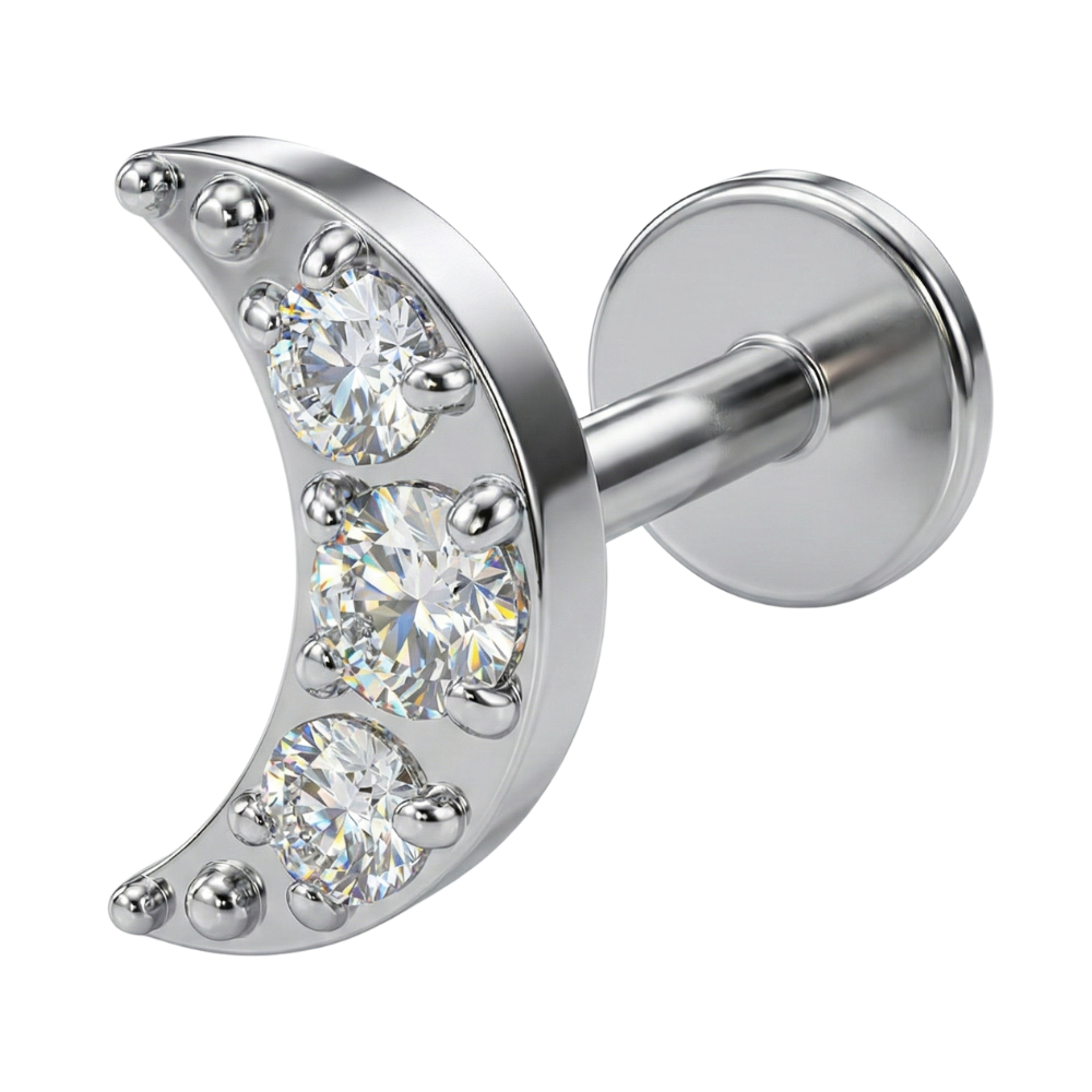Titanium Decorative Labret - Crescent with Cubic Zirconia