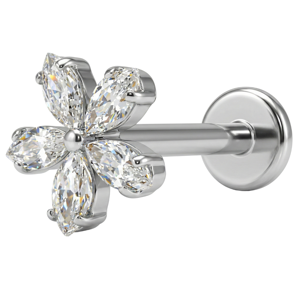 Decorative Titanium Labret - Flower with Cubic Zirconia