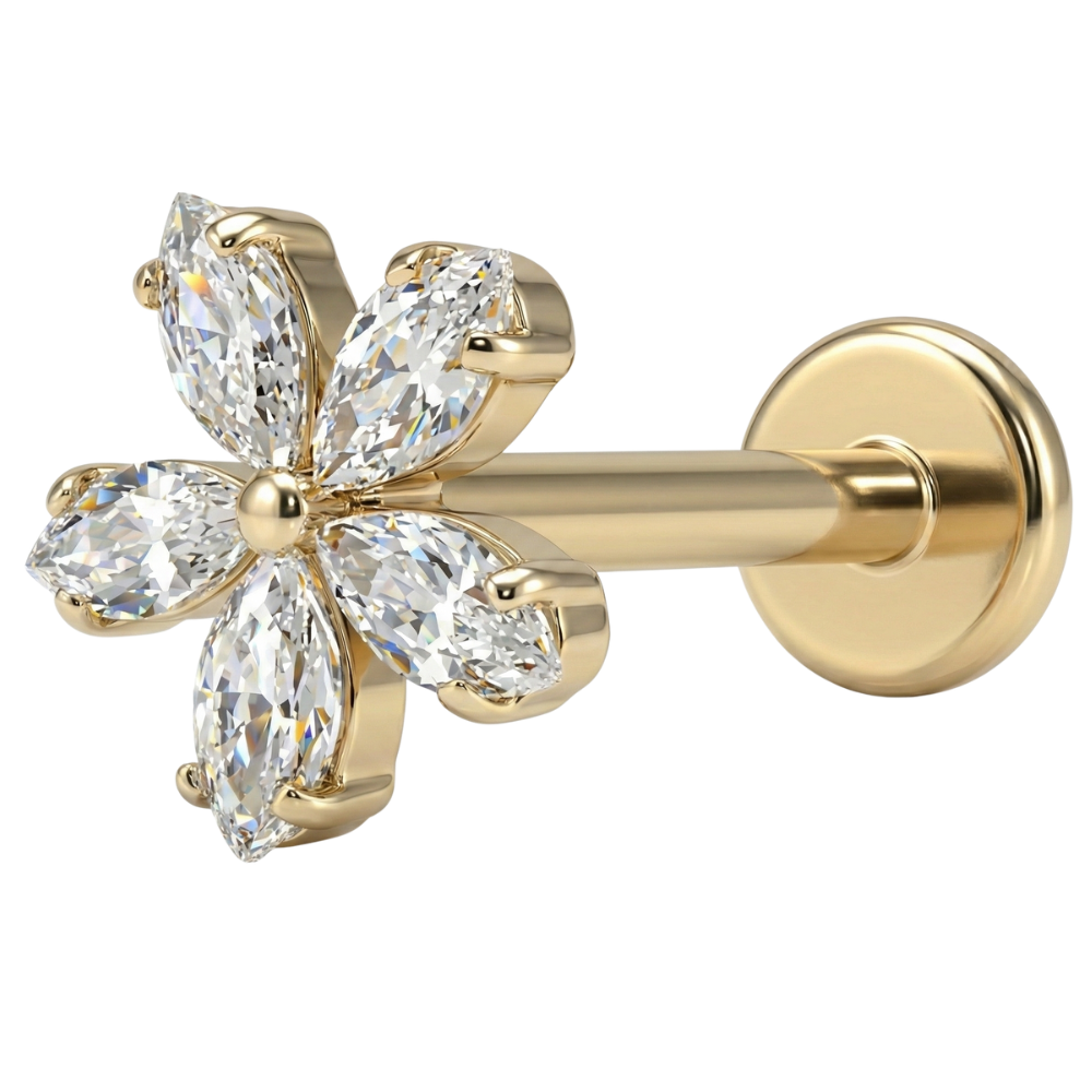 Decorative Titanium Labret - Flower with Cubic Zirconia