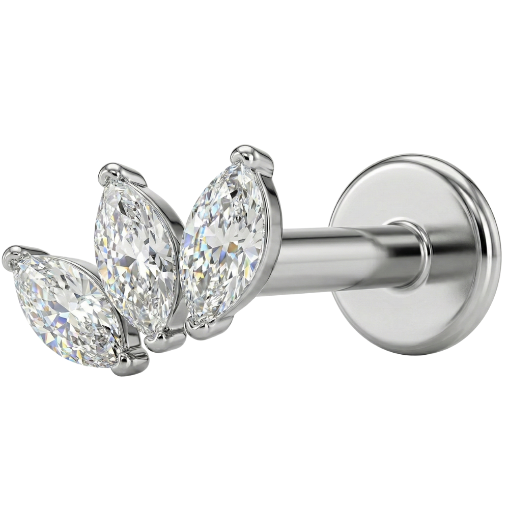 Labret Décoratif En Titane - Trois Feuilles Avec Zircons