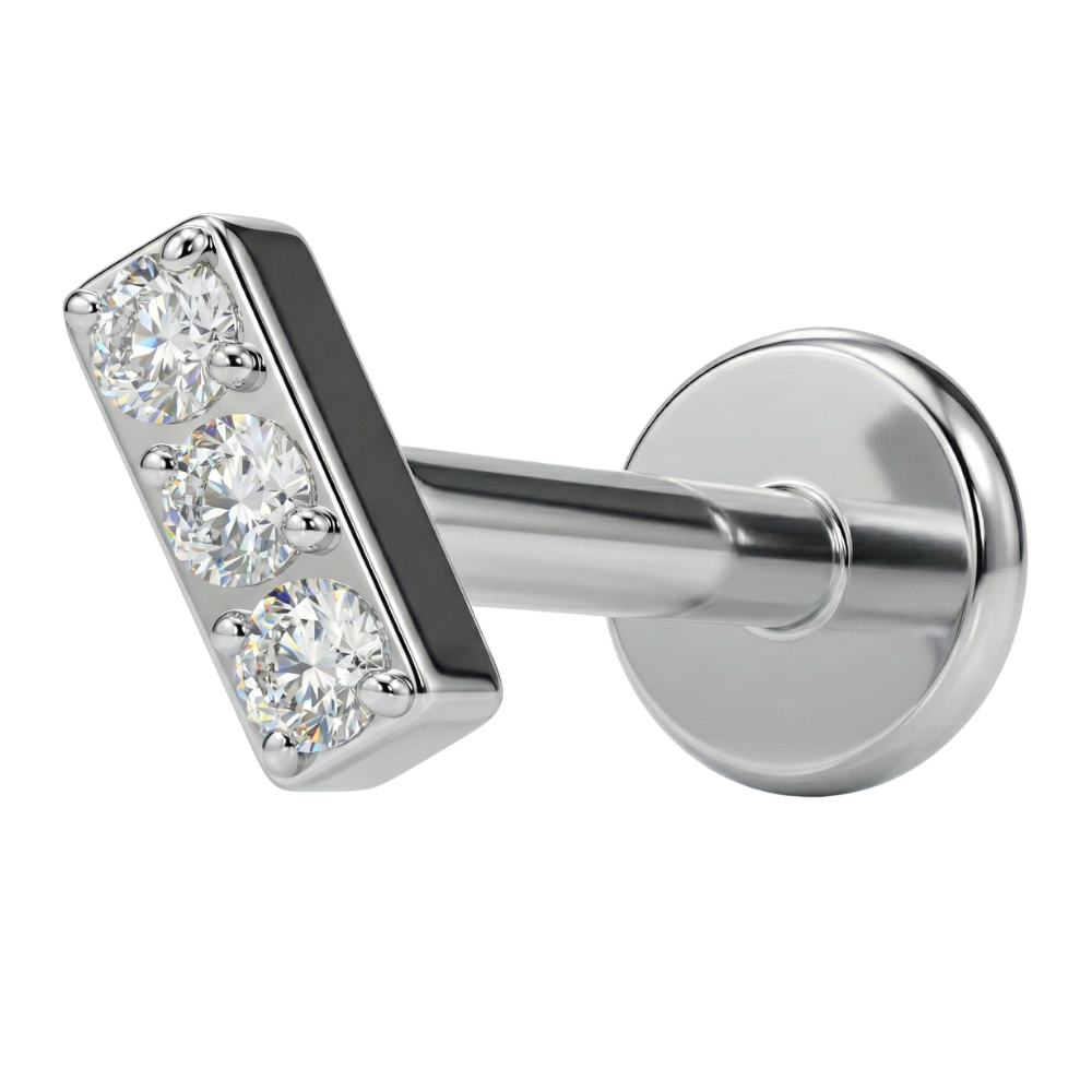 Labret Décoratif En Titane - Rectangle Avec Trois Zircons