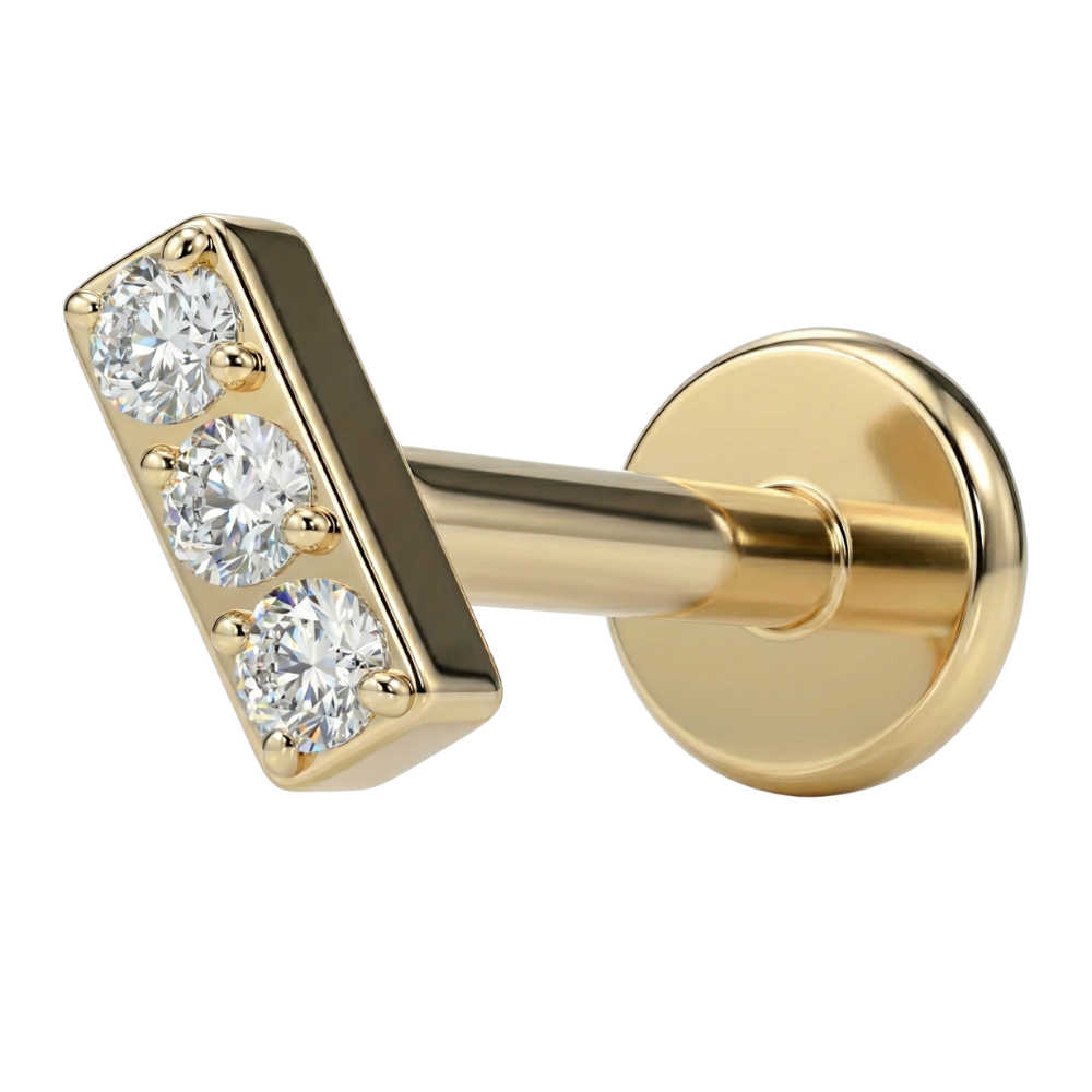 Labret Décoratif En Titane - Rectangle Avec Trois Zircons