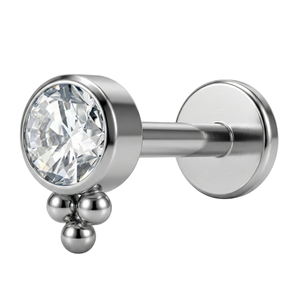 Labret Décoratif Titane - Zircone Cubique Avec Trois Boules