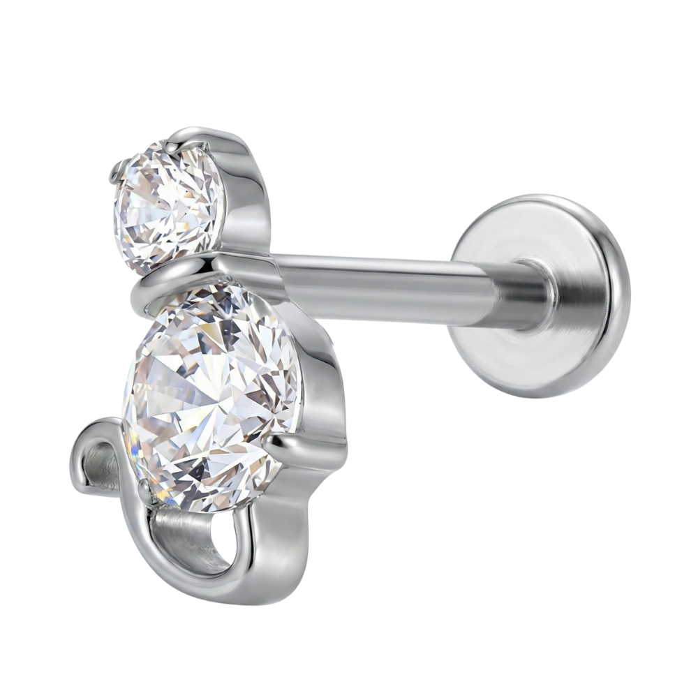 Labret Décoratif En Titane - Chat Avec Zircon Cubique