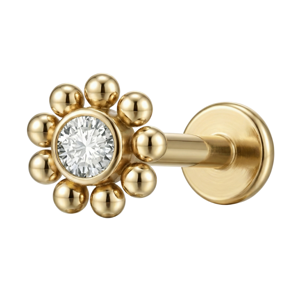 Titanium Decorative Labret - Cubic Zirconia Flower with Balls