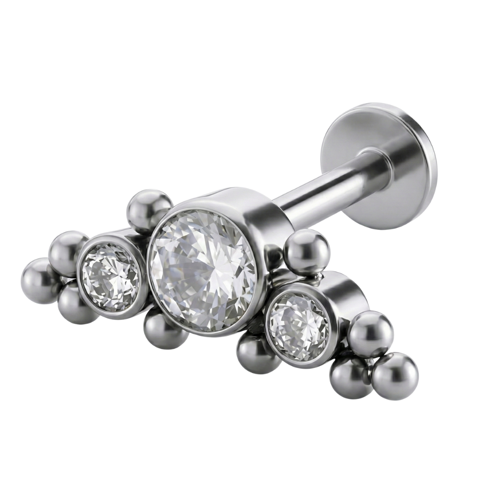 Labret Décoratif en Titane - Rangée de Zirconiums avec Boules