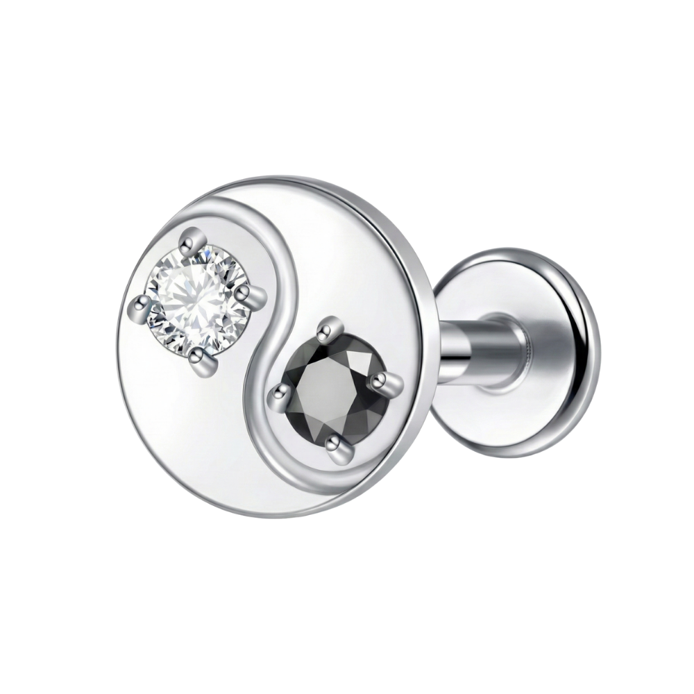 Labret Décoratif En Titane - Yin Yang Avec Zircons Cubiques