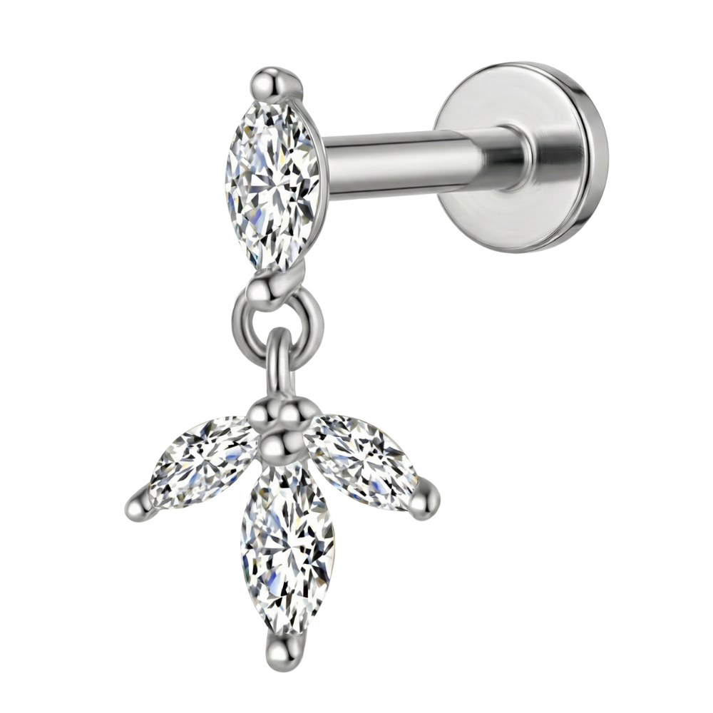 Titanium Decorative Labret - Cubic Zirconia with Pendant