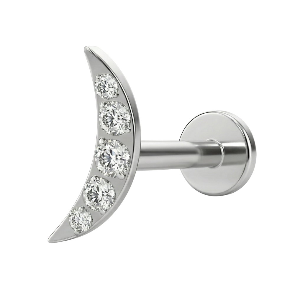 Titanium Decorative Labret - Moon Arch with Cubic Zirconia