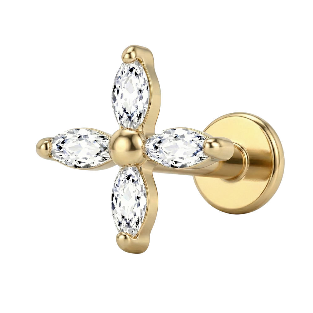 Titanium Decorative Labret - Flower with Cubic Zirconia Leaves