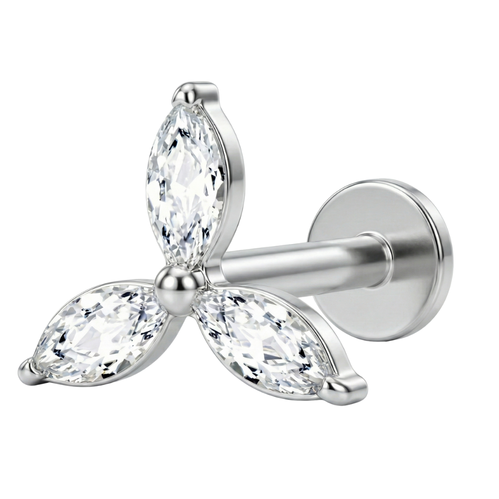Titanium Decorative Labret - Flower with Cubic Zirconia