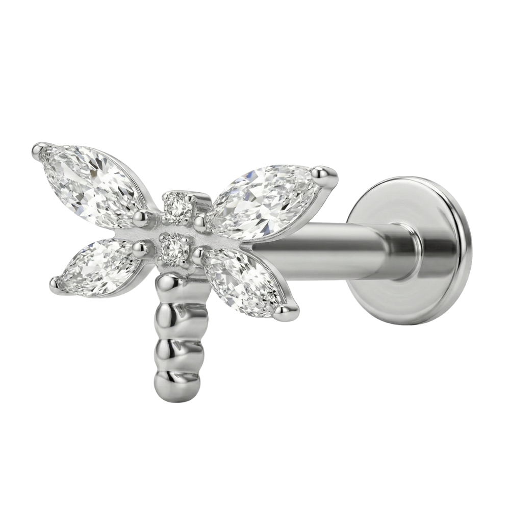 Labret Décoratif Titane - Libellule Zircon