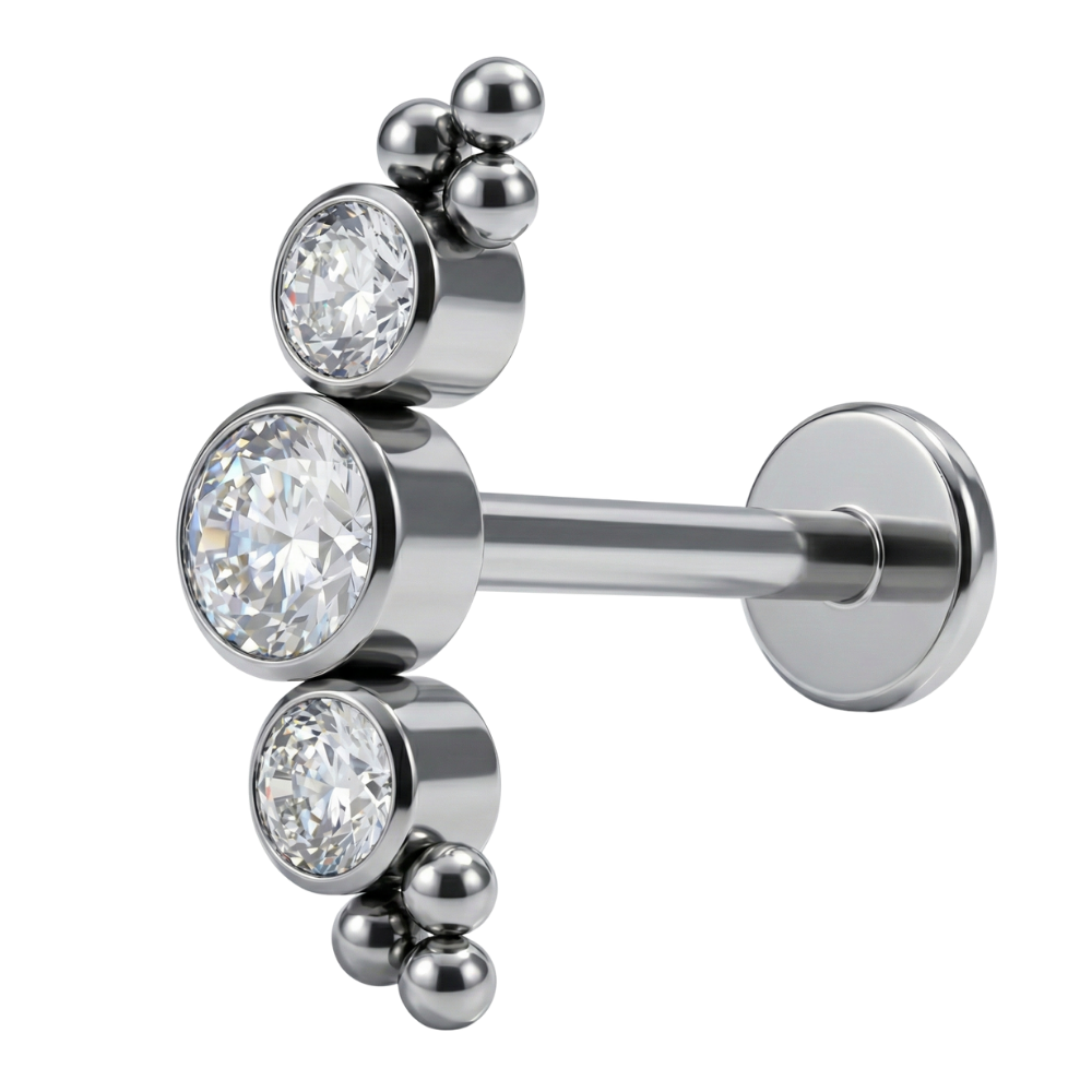 Titanium Decorative Labret - Arch with Cubic Zirconias and Balls