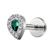 Decorative Titanium Labret - Teardrop Shape with Green Cubic Zirconia