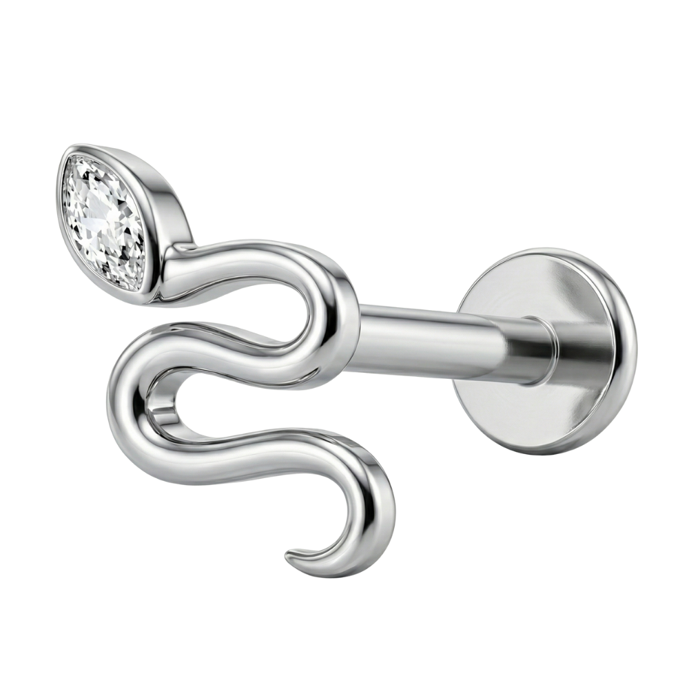 Labret Décoratif En Titane - Serpent Avec Zircon Cubique